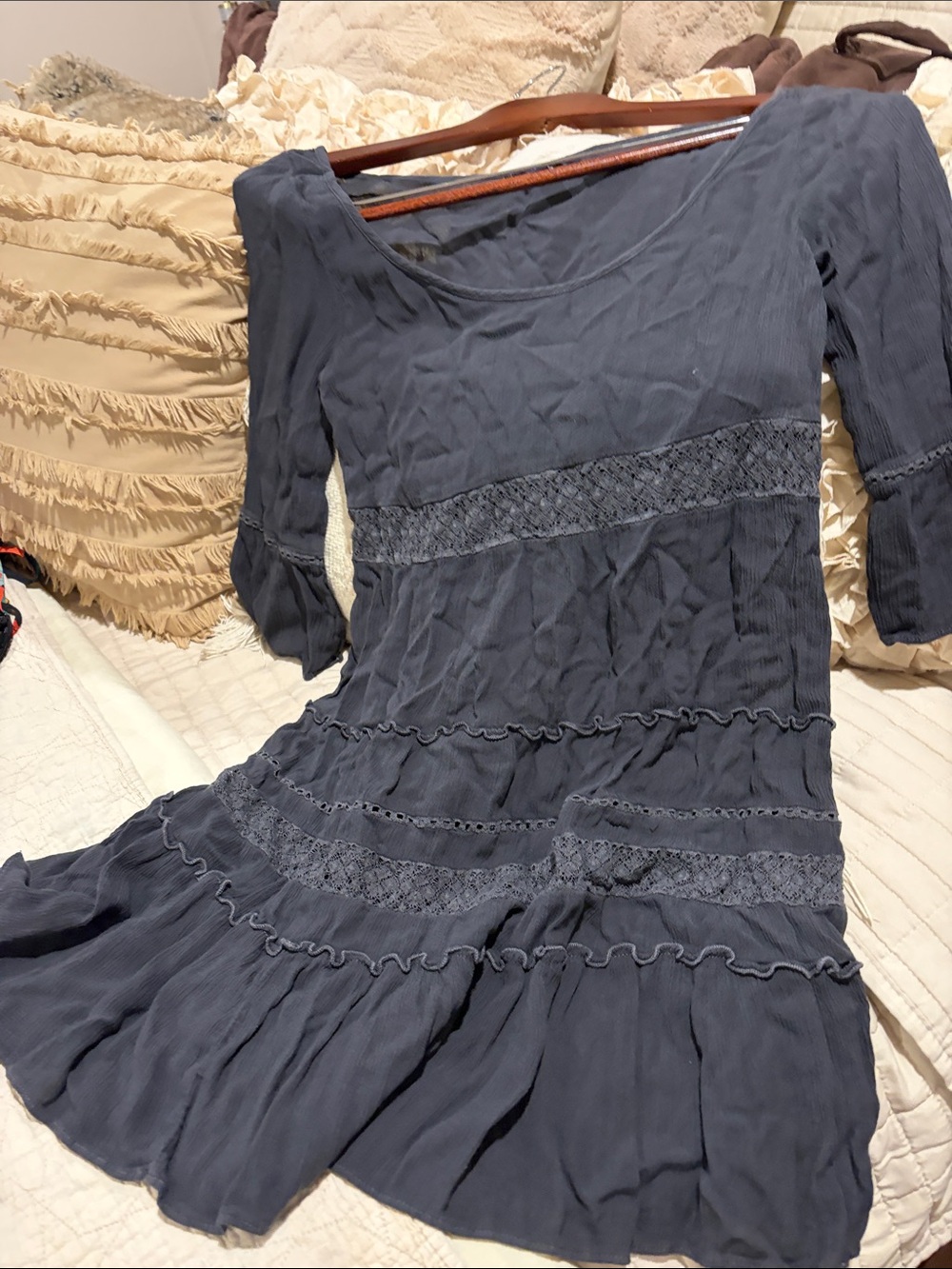 American Eagle Outfitters Slate Blue Ruffle-Tiered Midi Dress